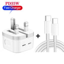 PD 35W Dual USB-C / Type-C Ports Charger with 1m Type-C to Type-C Data Cable, UK Plug