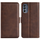 For Motorola G62 5G Dual-side Magnetic Buckle Horizontal Flip Leather Phone Case(Brown)