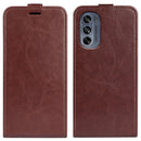 For Motorola Moto G62 5G R64 Texture Vertical Flip Leather Phone Case(Brown)
