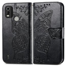 For Nokia C21 Plus Butterfly Love Flower Embossed Horizontal Flip Leather Phone Case(Black)