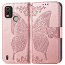 For Nokia C21 Plus Butterfly Love Flower Embossed Horizontal Flip Leather Phone Case(Rose Gold)