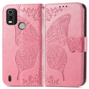 For Nokia C21 Plus Butterfly Love Flower Embossed Horizontal Flip Leather Phone Case(Pink)