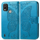 For Nokia C21 Plus Butterfly Love Flower Embossed Horizontal Flip Leather Phone Case(Blue)