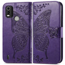 For Nokia C21 Plus Butterfly Love Flower Embossed Horizontal Flip Leather Phone Case(Dark Purple)