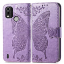 For Nokia C21 Plus Butterfly Love Flower Embossed Horizontal Flip Leather Phone Case(Light Purple)