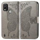 For Nokia C21 Plus Butterfly Love Flower Embossed Horizontal Flip Leather Phone Case(Gray)