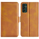 For Samsung Galaxy M13 4G Dual-side Magnetic Buckle Horizontal Flip Leather Phone Case(Yellow)