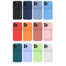 For iPhone 14 Skin Feel Card Color Button TPU Case (Dark Blue)