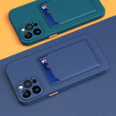 For iPhone 14 Skin Feel Card Color Button TPU Case (Dark Blue)