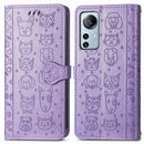 For Xiaomi 12 Lite Cute Cat and Dog Embossed Leather Phone Case(Purple)