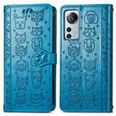 For Xiaomi 12 Lite Cute Cat and Dog Embossed Leather Phone Case(Blue)