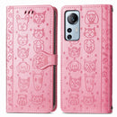For Xiaomi 12 Lite Cute Cat and Dog Embossed Leather Phone Case(Pink)