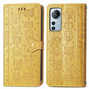 For Xiaomi 12 Lite Cute Cat and Dog Embossed Leather Phone Case(Yellow)