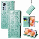 For Xiaomi 12 Lite Cute Cat and Dog Embossed Leather Phone Case(Green)