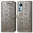 For Xiaomi 12 Lite Cute Cat and Dog Embossed Leather Phone Case(Gray)