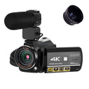 4K 30X Digital Zoom WiFi Camcorder Video Camera, Model:Standard + Microphone+Wide-Angle Lens
