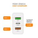45W PD3.0 + 2 x QC3.0 USB Multi Port Charger with Type-C to Type-C Cable, EU Plug(White)