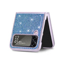For Samsung Galaxy Z Flip4 JUNSUNMAY Glitter Leather Skin PC Folding Phone Case(Blue)