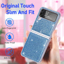 For Samsung Galaxy Z Flip4 JUNSUNMAY Glitter Leather Skin PC Folding Phone Case(Blue)