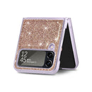 For Samsung Galaxy Z Flip4 JUNSUNMAY Glitter Leather Skin PC Folding Phone Case(Golden)