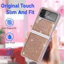 For Samsung Galaxy Z Flip4 JUNSUNMAY Glitter Leather Skin PC Folding Phone Case(Golden)