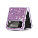 For Samsung Galaxy Z Flip4 JUNSUNMAY Glitter Leather Skin PC Folding Phone Case(Purple)