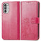 For Motorola Moto G52 Four-leaf Clasp Embossed Buckle Leather Phone Case(Rose Red)