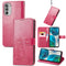 For Motorola Moto G52 Four-leaf Clasp Embossed Buckle Leather Phone Case(Rose Red)