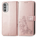 For Motorola Moto G52 Four-leaf Clasp Embossed Buckle Leather Phone Case(Rose Gold)
