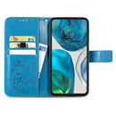 For Motorola Moto G52 Four-leaf Clasp Embossed Buckle Leather Phone Case(Blue)