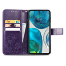 For Motorola Moto G52 Four-leaf Clasp Embossed Buckle Leather Phone Case(Purple)