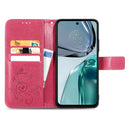 For Motorola Moto G62 Four-leaf Clasp Embossed Buckle Leather Phone Case(Rose Red)