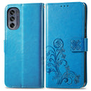 For Motorola Moto G62 Four-leaf Clasp Embossed Buckle Leather Phone Case(Blue)