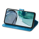 For Motorola Moto G62 Four-leaf Clasp Embossed Buckle Leather Phone Case(Blue)