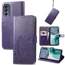 For Motorola Moto G62 Four-leaf Clasp Embossed Buckle Leather Phone Case(Purple)