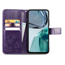 For Motorola Moto G62 Four-leaf Clasp Embossed Buckle Leather Phone Case(Purple)