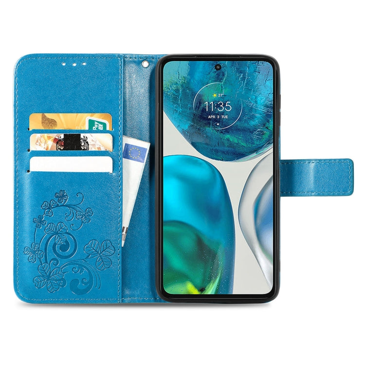 For Motorola Moto G42 Four-leaf Clasp Embossed Buckle Leather Phone Case(Blue)