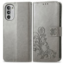 For Motorola Moto G42 Four-leaf Clasp Embossed Buckle Leather Phone Case(Gray)