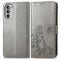 For Motorola Moto G42 Four-leaf Clasp Embossed Buckle Leather Phone Case(Gray)