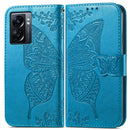 For OPPO A77 Butterfly Love Flower Embossed Flip Leather Phone Case(Blue)