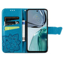 For Motorola Moto G62 Butterfly Love Flower Embossed Flip Leather Phone Case(Blue)