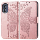 For Motorola Moto G62 Butterfly Love Flower Embossed Flip Leather Phone Case(Rose Gold)