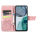 For Motorola Moto G62 Butterfly Love Flower Embossed Flip Leather Phone Case(Rose Gold)