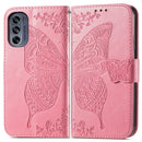 For Motorola Moto G62 Butterfly Love Flower Embossed Flip Leather Phone Case(Pink)