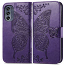 For Motorola Moto G62 Butterfly Love Flower Embossed Flip Leather Phone Case(Dark Purple)