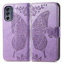 For Motorola Moto G62 Butterfly Love Flower Embossed Flip Leather Phone Case(Light Purple)