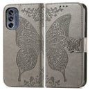For Motorola Moto G62 Butterfly Love Flower Embossed Flip Leather Phone Case(Gray)