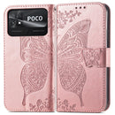 For Xiaomi Poco C40 Butterfly Love Flower Embossed Flip Leather Phone Case(Rose Gold)