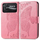 For Xiaomi Poco C40 Butterfly Love Flower Embossed Flip Leather Phone Case(Pink)