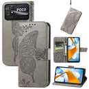 For Xiaomi Poco C40 Butterfly Love Flower Embossed Flip Leather Phone Case(Gray)
